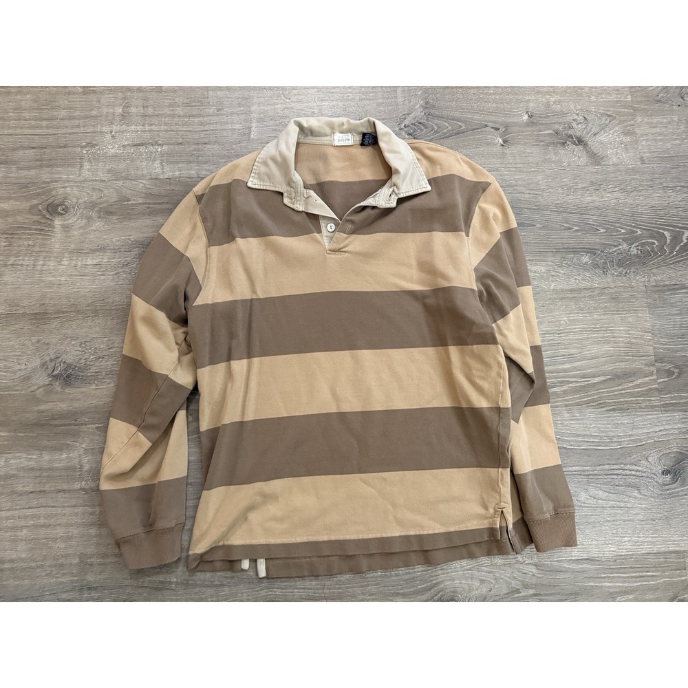 Vintage Men's Gap Rugby Shirt L brown Tan 90s Y2K Collar